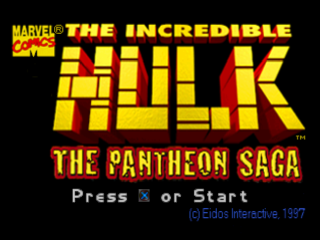 Incredible Hulk The Pantheon Saga title screen for Playstation
